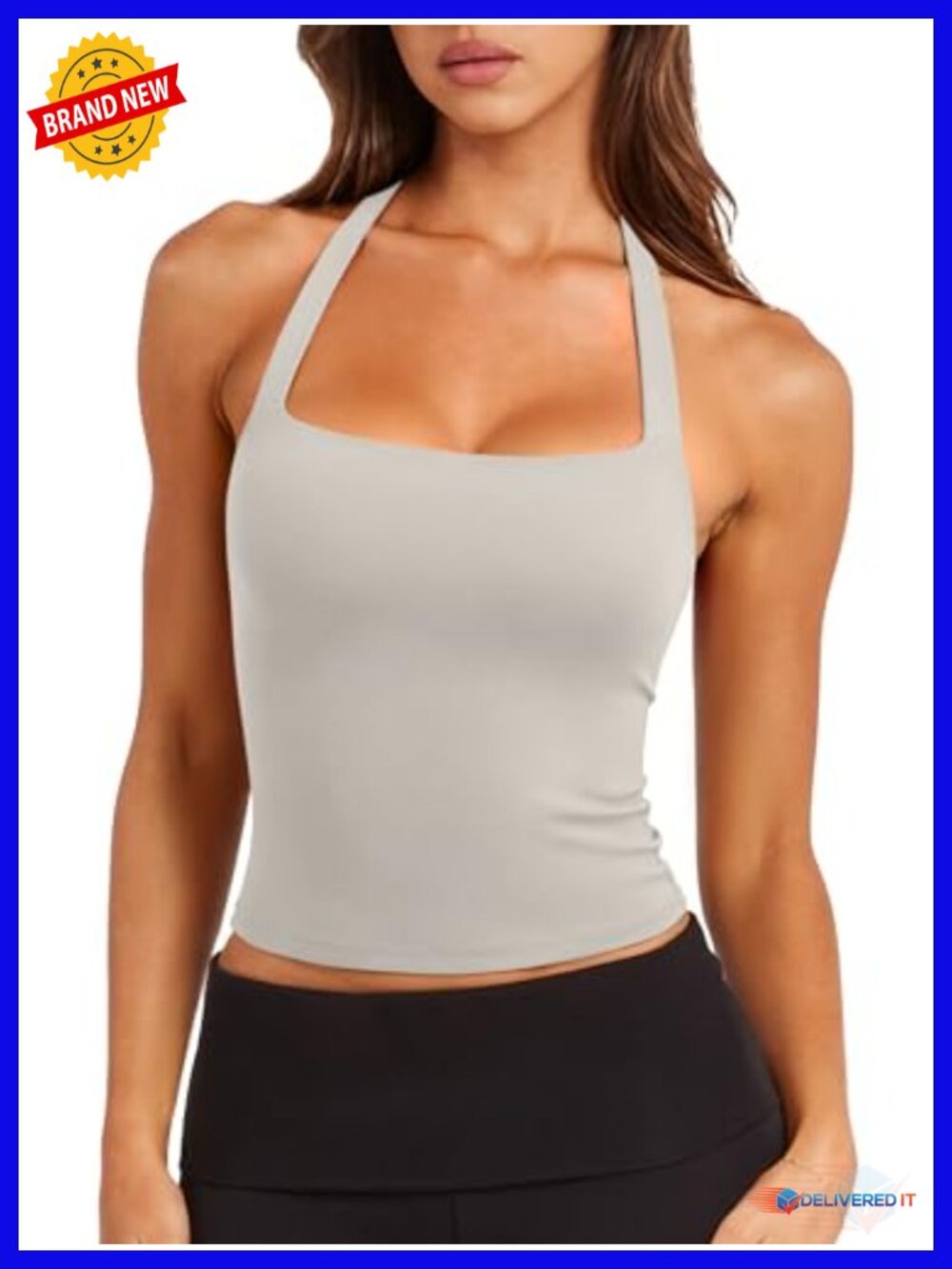 Halter Sports Bra Workout Top Sleeveless Tank Crop Top Backless Longline - Picture 1 of 6